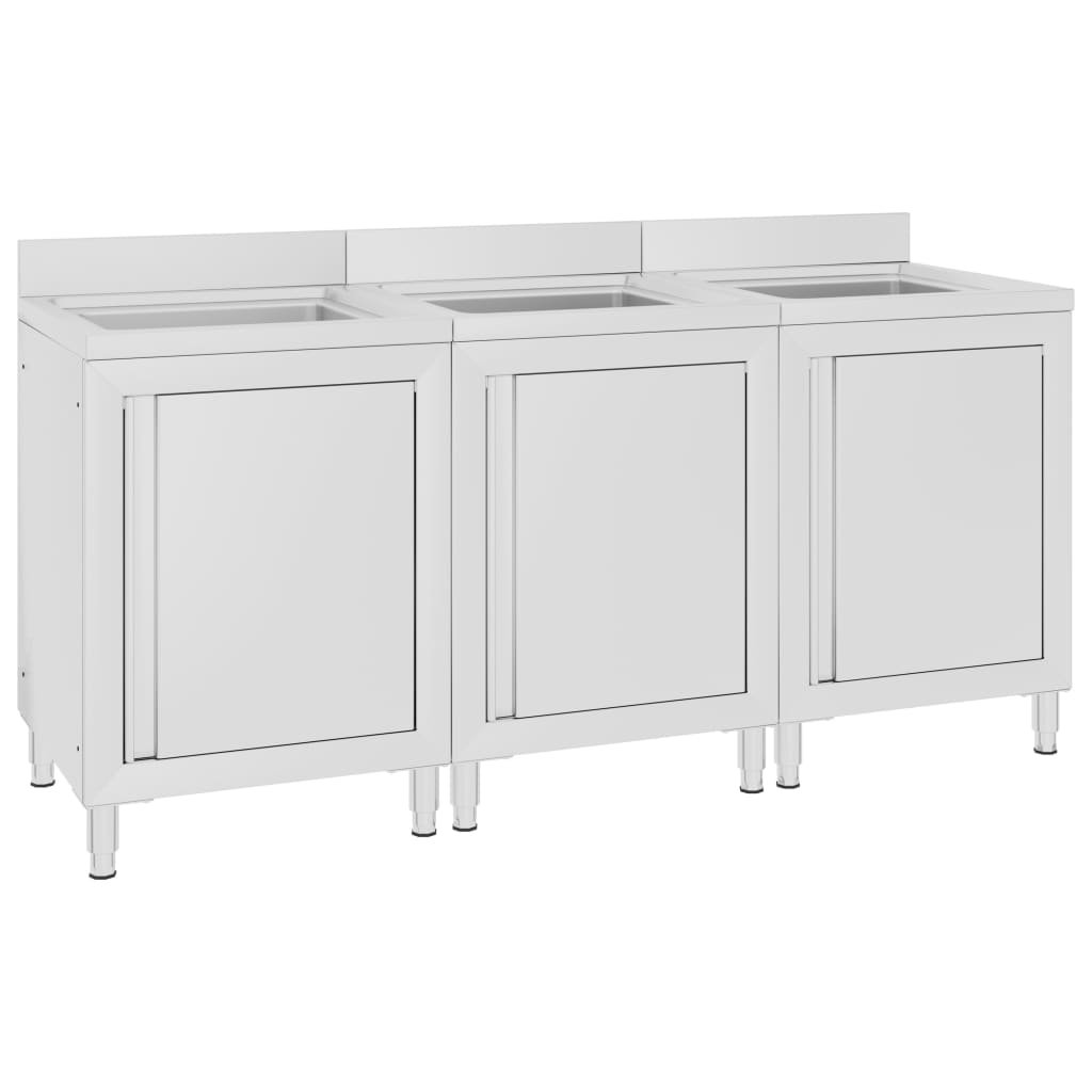 Armários c/ lava-louça cozinha comercial 3 pcs aço inoxidável