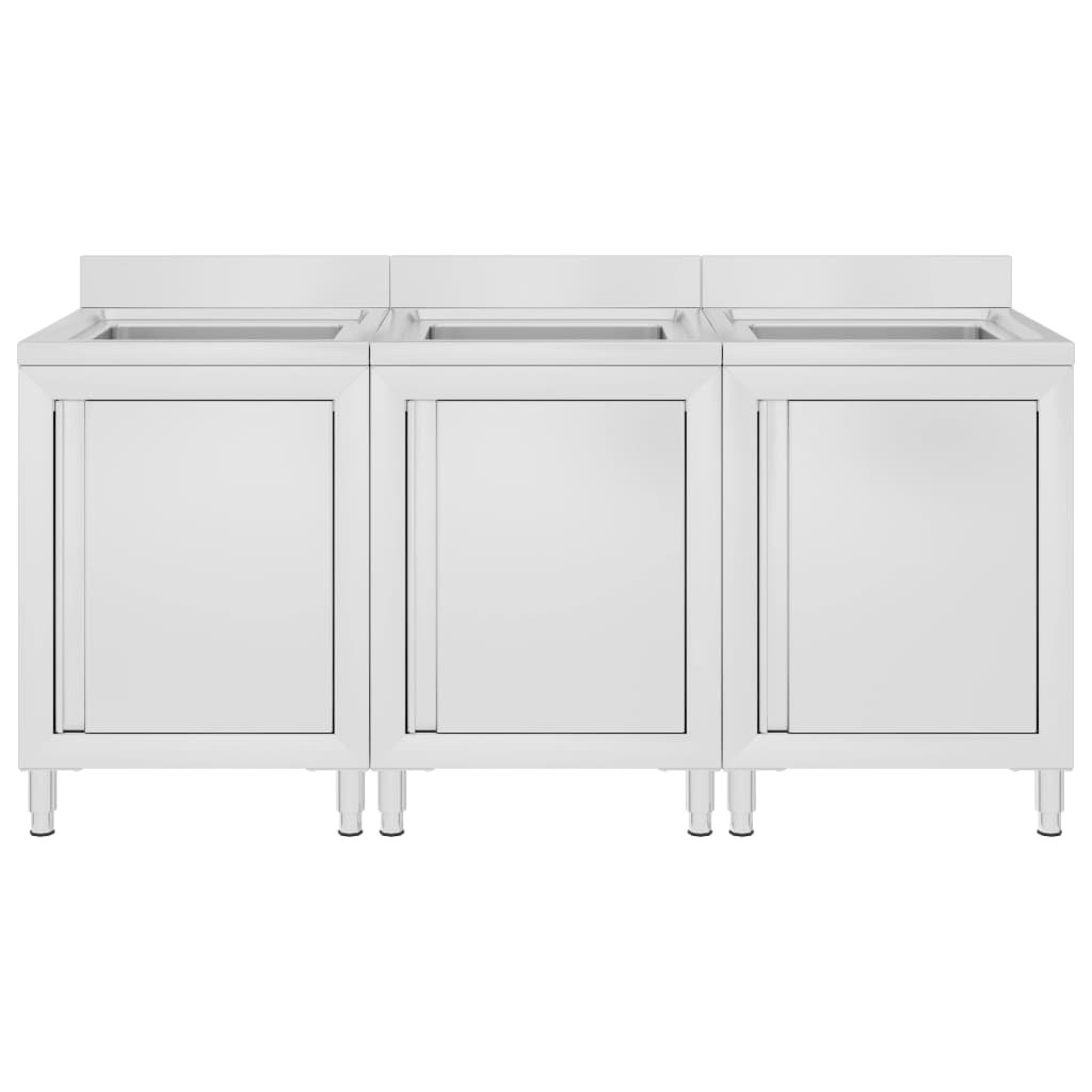 Armários c/ lava-louça cozinha comercial 3 pcs aço inoxidável - Image 2