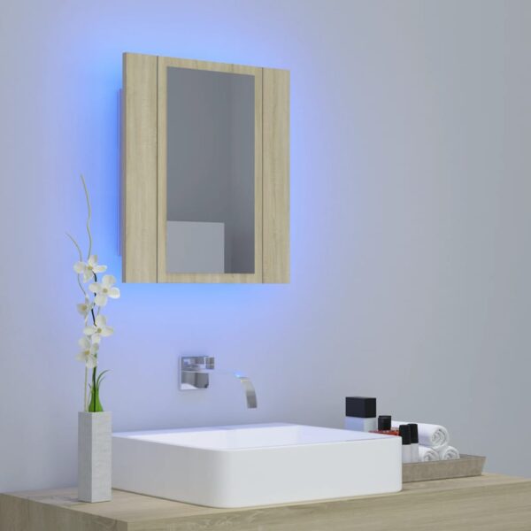 Armário espelhado casa de banho LED acrílico carvalho sonoma - Image 2