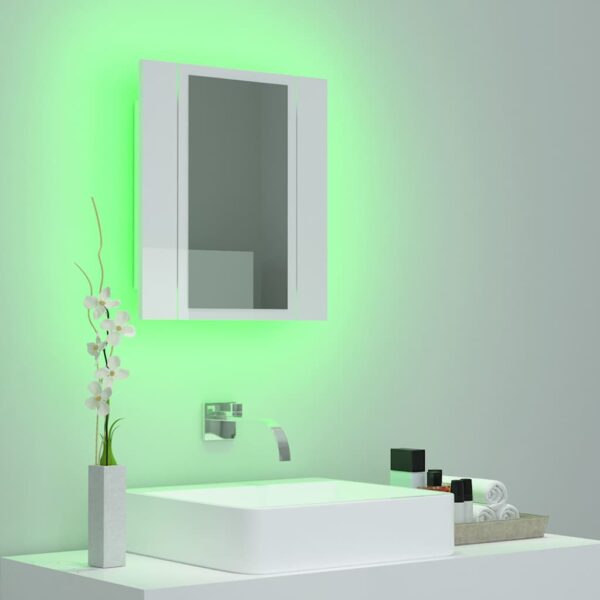Armário espelhado casa de banho LED acrílico branco brilhante - Image 4