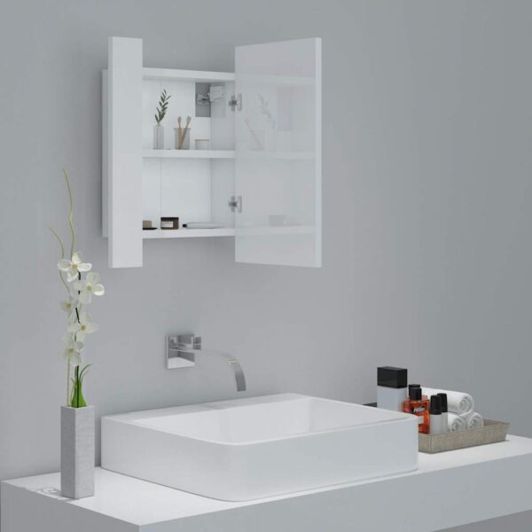 Armário espelhado casa de banho LED acrílico branco brilhante - Image 5