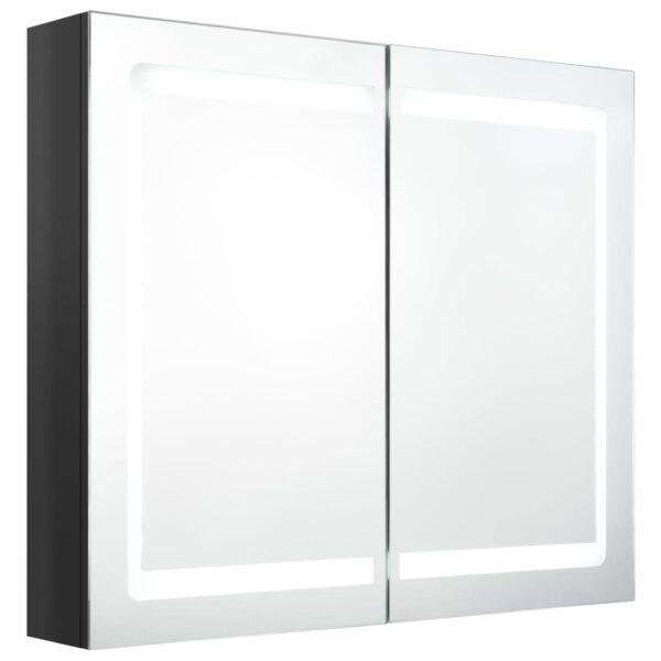 Armário espelhado casa de banho LED 80x12x68 cm preto brilhante - Image 2