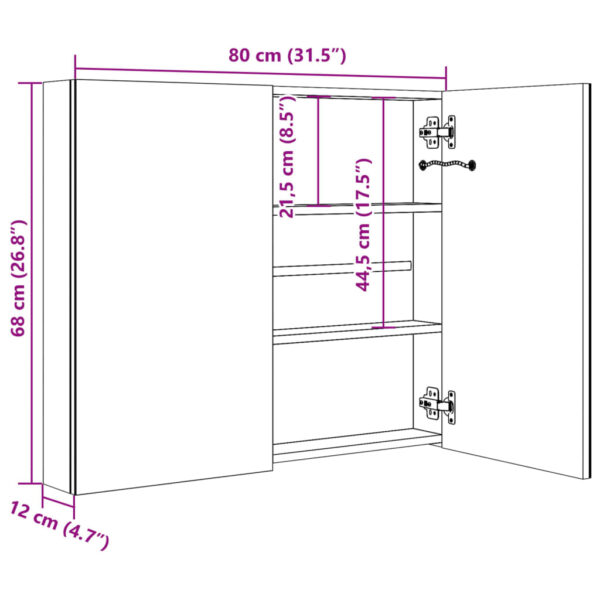 Armário espelhado casa de banho LED 80x12x68cm branco brilhante - Image 7