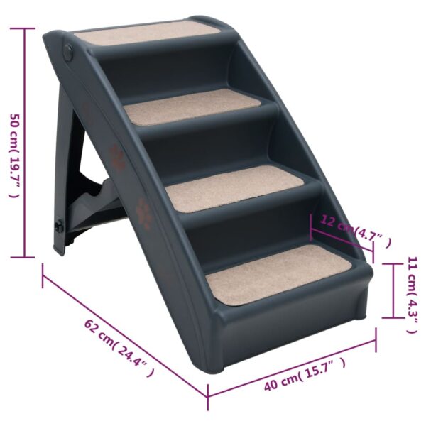 Escada para cães dobrável com 4 degraus cinzento-escuro - Image 8