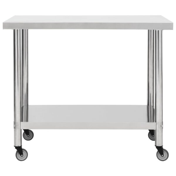 Mesa de trabalho de cozinha c/ rodas aço inoxidável 100x30x85cm - Image 3