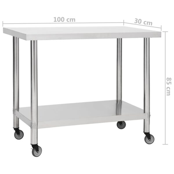 Mesa de trabalho de cozinha c/ rodas aço inoxidável 100x30x85cm - Image 8