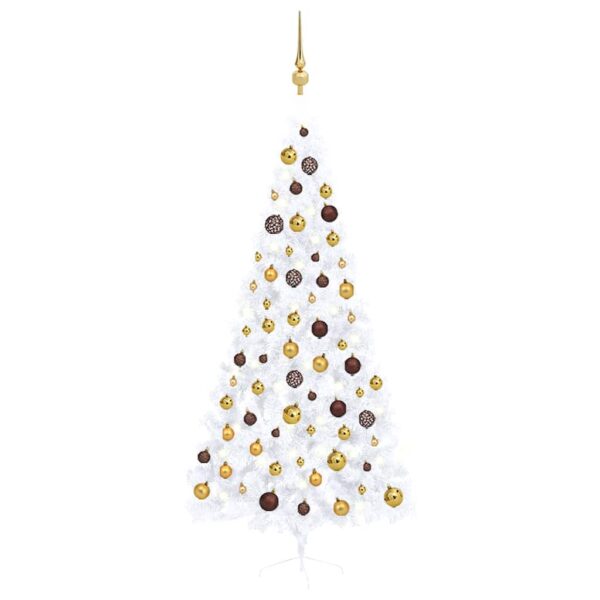 Meia árvore Natal artificial pré-iluminada c/ bolas branco