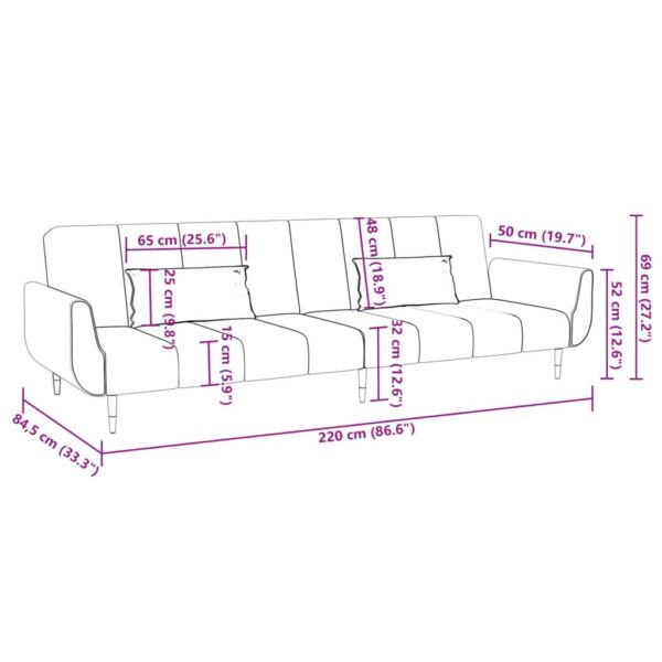 Sofá-cama 2 lugares com duas almofadas veludo azul - Image 11