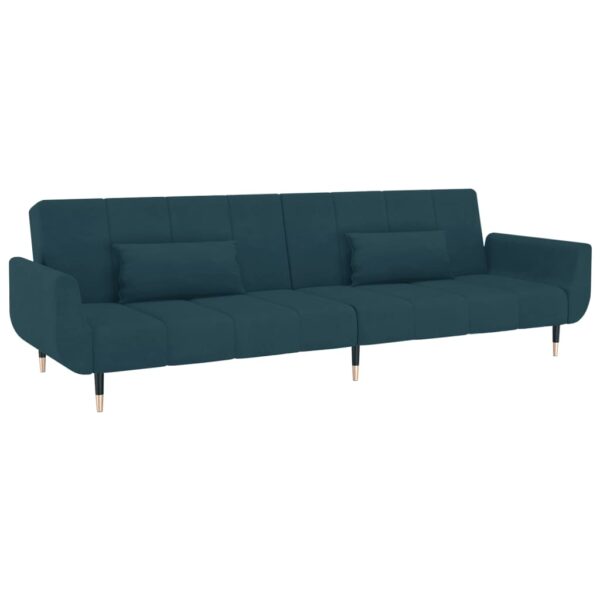 Sofá-cama 2 lugares com duas almofadas veludo azul - Image 3