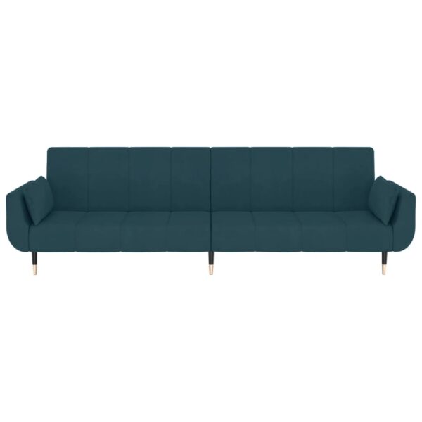 Sofá-cama 2 lugares com duas almofadas veludo azul - Image 4