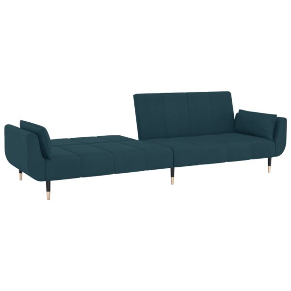 Sofá-cama 2 lugares com duas almofadas veludo azul - Image 5