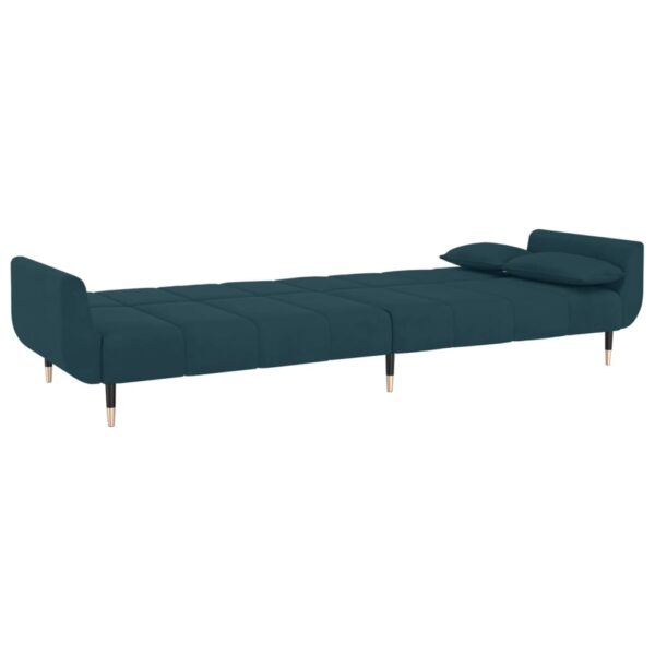 Sofá-cama 2 lugares com duas almofadas veludo azul - Image 6
