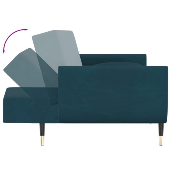 Sofá-cama 2 lugares com duas almofadas veludo azul - Image 8