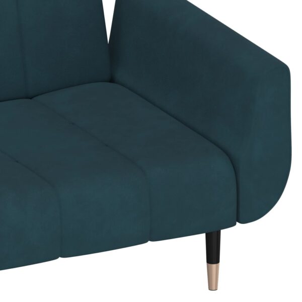 Sofá-cama 2 lugares com duas almofadas veludo azul - Image 9