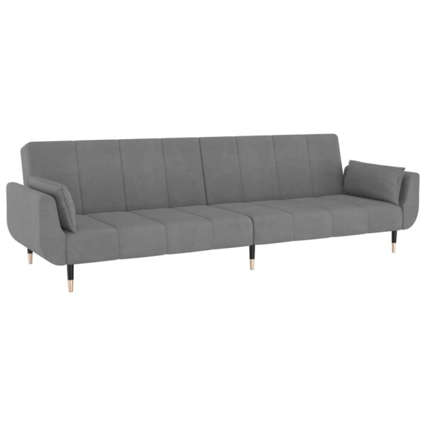 Sofá-cama 2 lugares com duas almofadas veludo cinzento-claro - Image 3