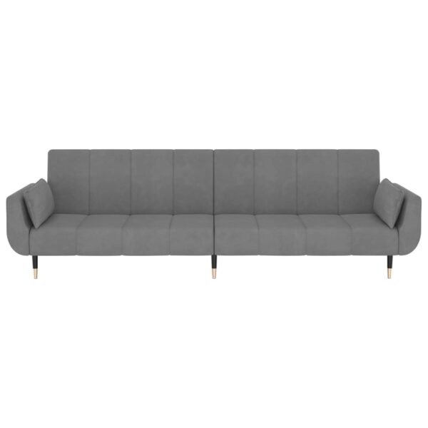Sofá-cama 2 lugares com duas almofadas veludo cinzento-claro - Image 4