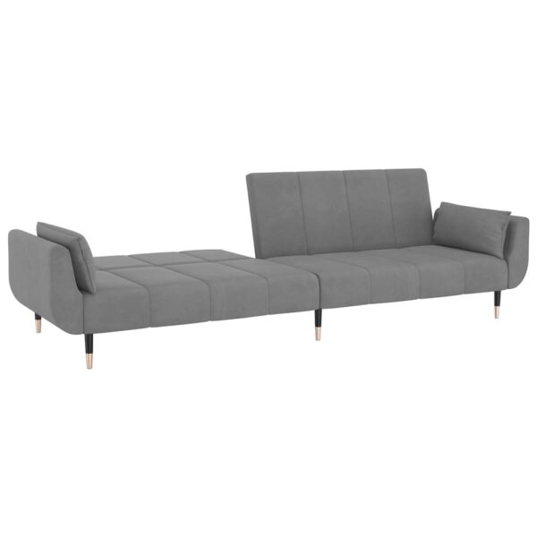 Sofá-cama 2 lugares com duas almofadas veludo cinzento-claro - Image 5