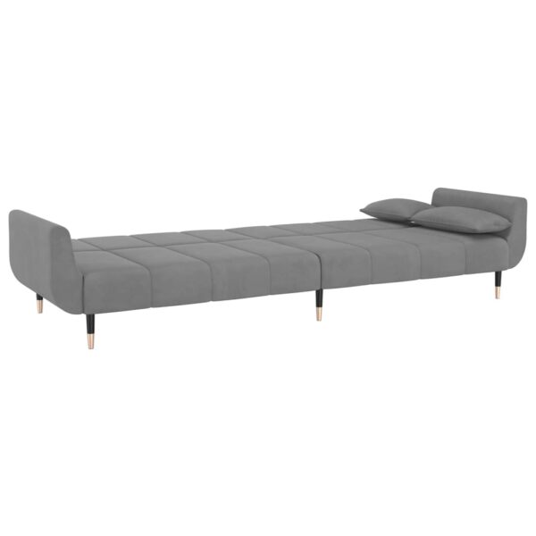 Sofá-cama 2 lugares com duas almofadas veludo cinzento-claro - Image 6