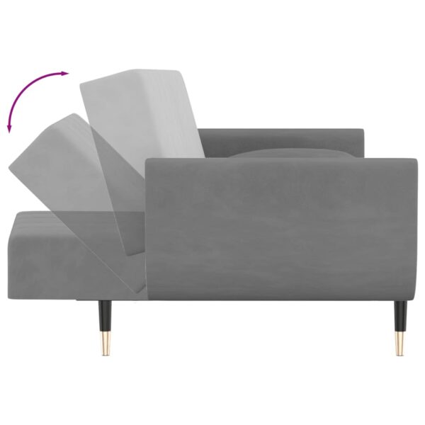 Sofá-cama 2 lugares com duas almofadas veludo cinzento-claro - Image 7