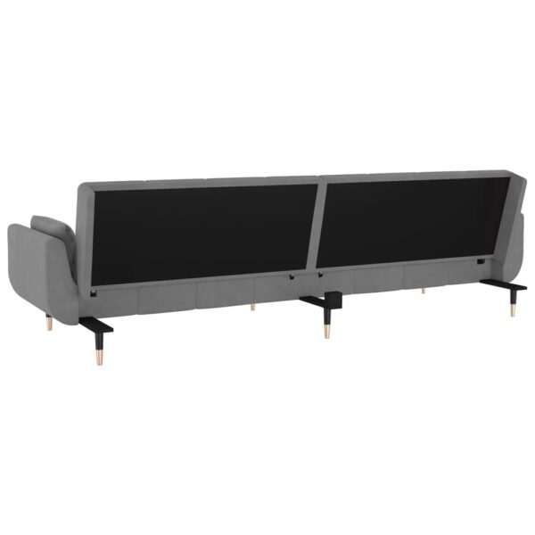 Sofá-cama 2 lugares com duas almofadas veludo cinzento-claro - Image 8