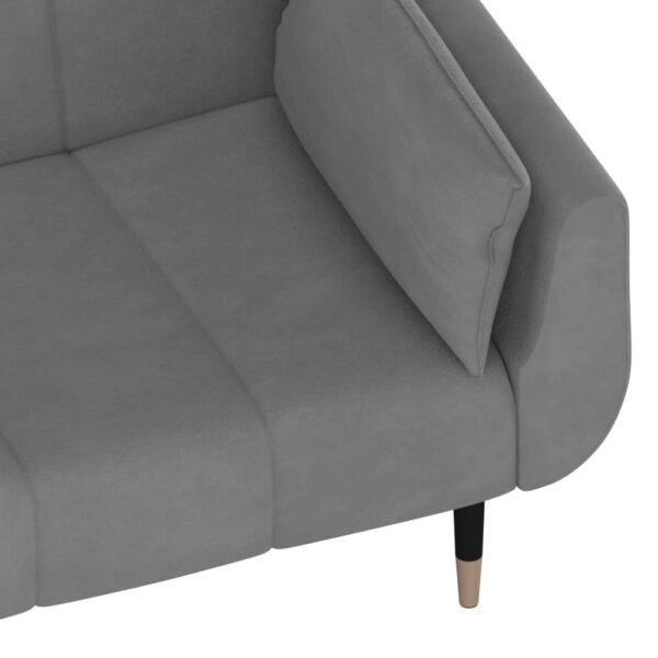 Sofá-cama 2 lugares com duas almofadas veludo cinzento-claro - Image 10