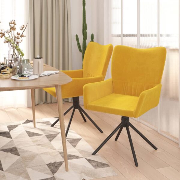 Cadeiras de jantar giratórias 2 pcs veludo amarelo - Image 2