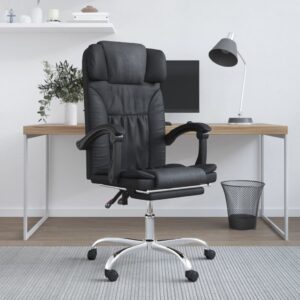 Cadeira escritório massagens reclinável couro artificial preto