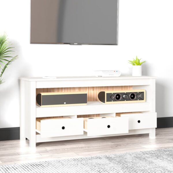 Móvel de TV 114x35x52 cm madeira de pinho maciça branco - Image 2