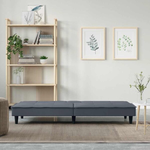 Sofá-cama com suportes para copos veludo cinzento-escuro - Image 2