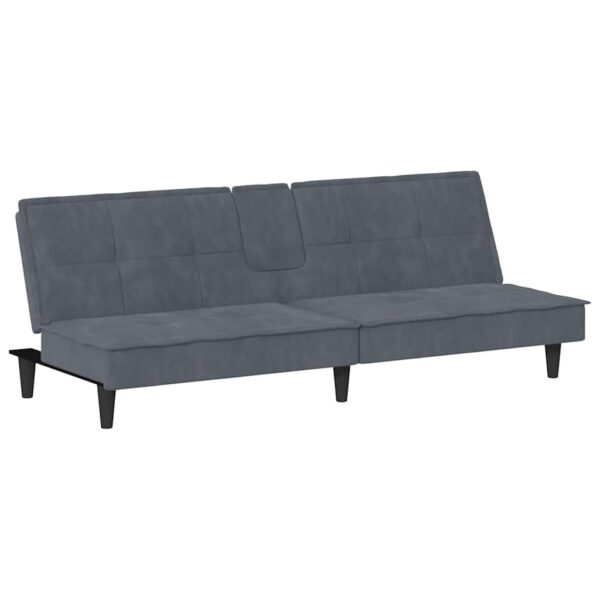 Sofá-cama com suportes para copos veludo cinzento-escuro - Image 3