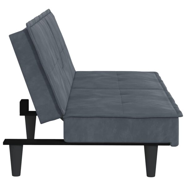 Sofá-cama com suportes para copos veludo cinzento-escuro - Image 5