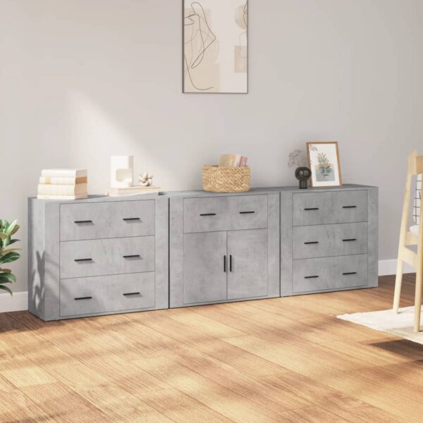 Aparadores 3 pcs derivados de madeira cinzento cimento