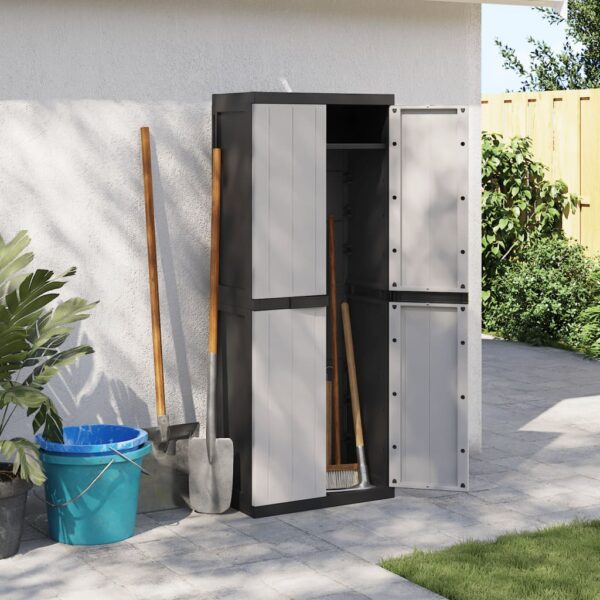Móvel de arrumação para exterior 65x37x165 PP cinzento e preto
