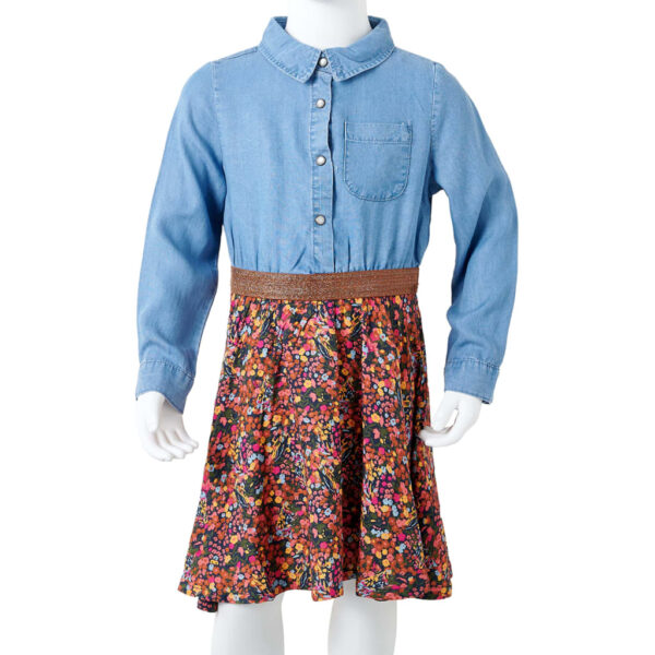 Vestido de manga comprida para criança azul-marinho e azul-ganga 140 - Image 8