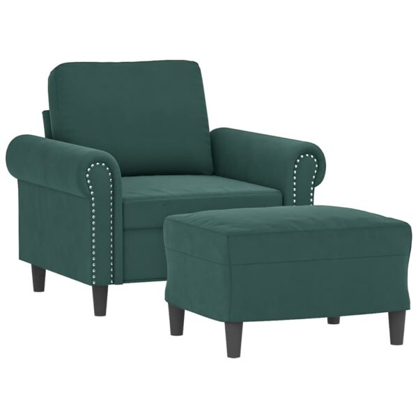 Poltrona com apoio de pés 60 cm veludo verde-escuro - Image 2