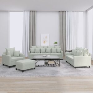 4 pcs conjunto de sofás com almofadões veludo cinzento-claro