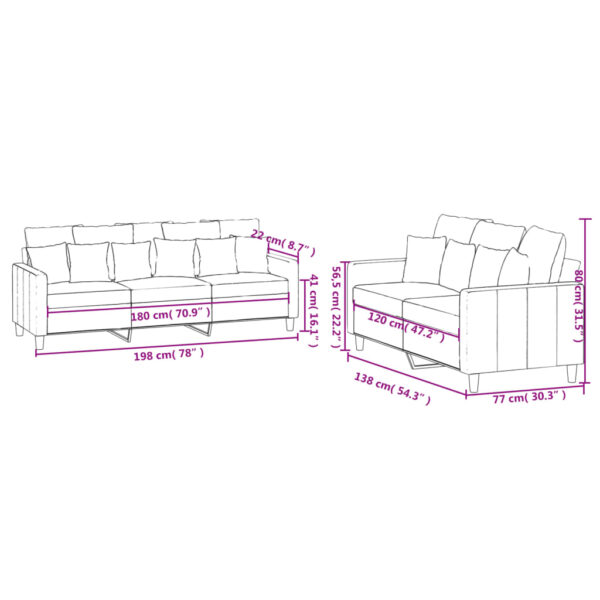 2 pcs conjunto de sofás com almofadões veludo cinzento-claro - Image 6