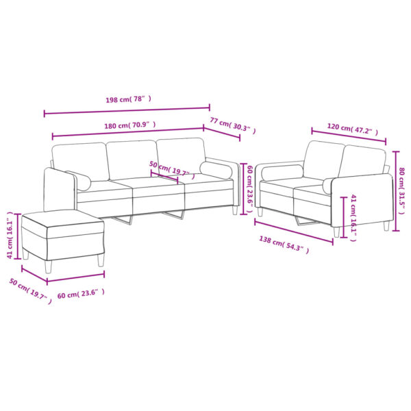 3 pcs conjunto de sofás com almofadas veludo cinzento-claro - Image 9