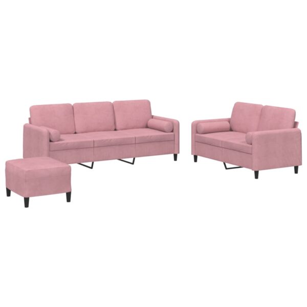 3 pcs conjunto de sofás com almofadas veludo rosa - Image 2