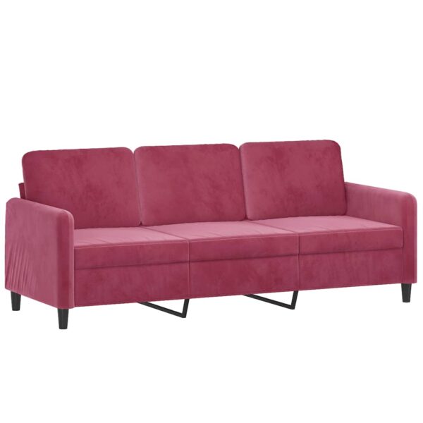 3 pcs conjunto de sofás com almofadas veludo vermelho-tinto - Image 3