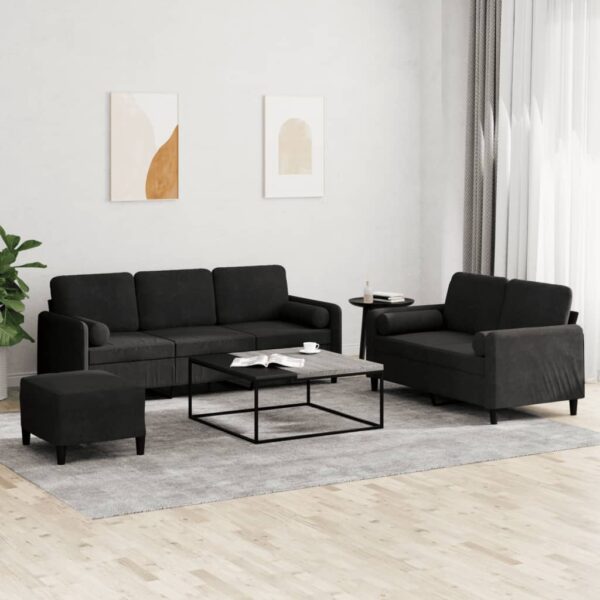 3 pcs conjunto de sofás com almofadas veludo preto