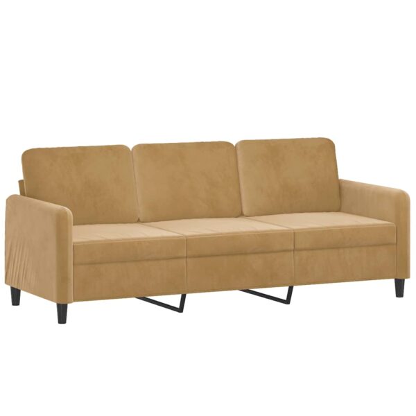 3 pcs conjunto de sofás com almofadas veludo castanho - Image 3