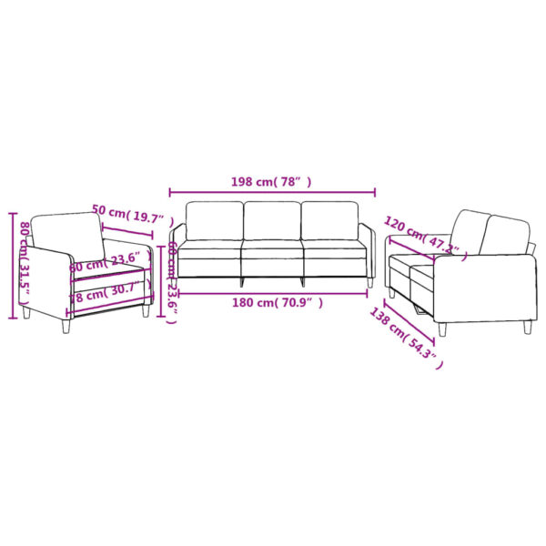 3 pcs conjunto de sofás com almofadões tecido cinzento-claro - Image 7