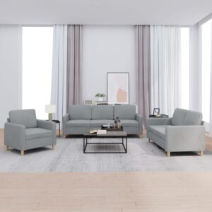 3 pcs conjunto de sofás com almofadões tecido cinzento-claro