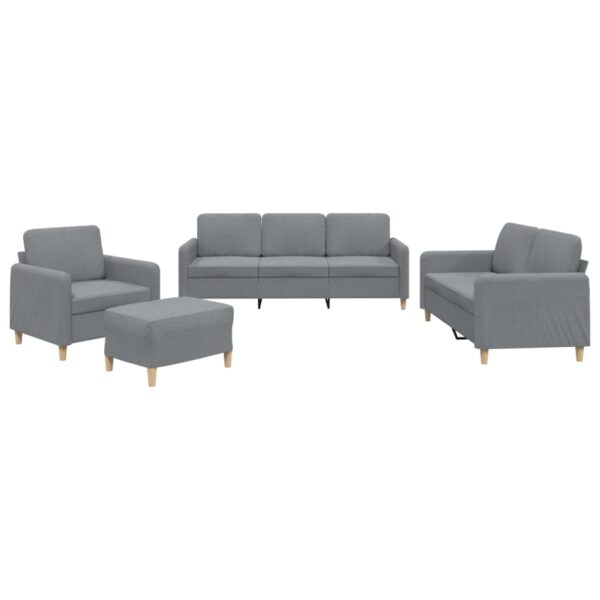 4 pcs conjunto de sofás com almofadões tecido cinzento-claro - Image 2