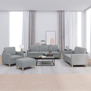 4 pcs conjunto de sofás com almofadões tecido cinzento-claro