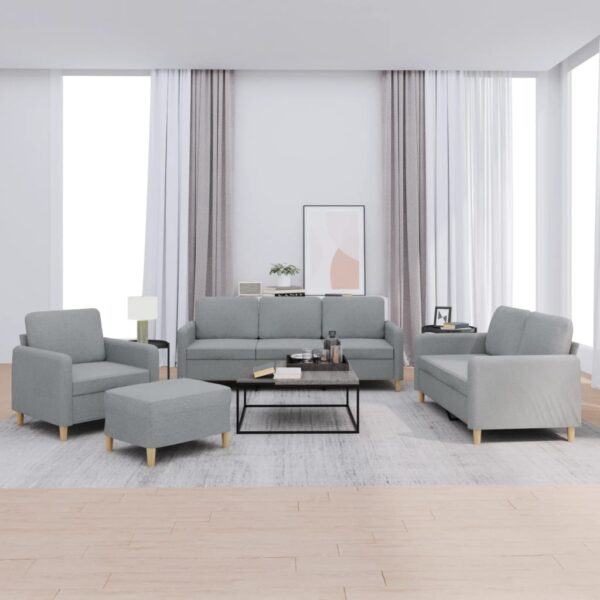 4 pcs conjunto de sofás com almofadões tecido cinzento-claro