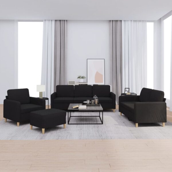 4 pcs conjunto de sofás com almofadões tecido preto