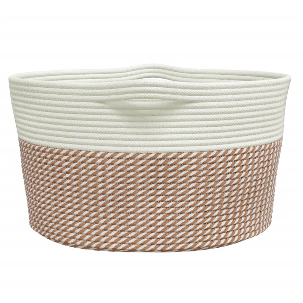 Cesto de arrumação Ø40x25 cm algodão castanho e branco - Image 4