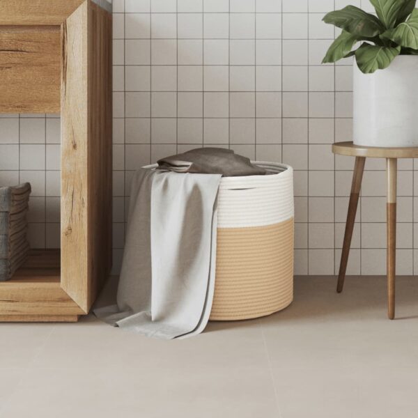 Cesto de arrumação Ø40x35 cm algodão bege e branco - Image 2